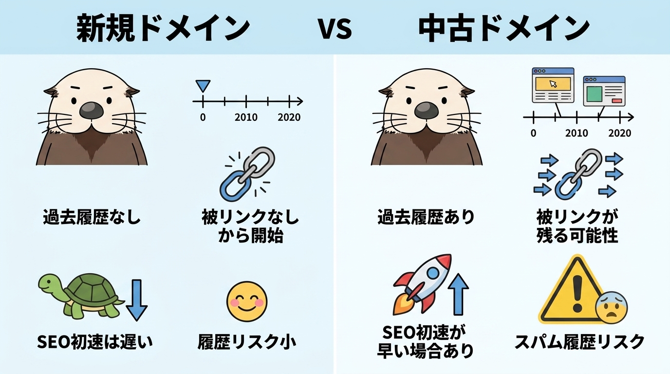 新規ドメインと中古ドメインの違いの図解