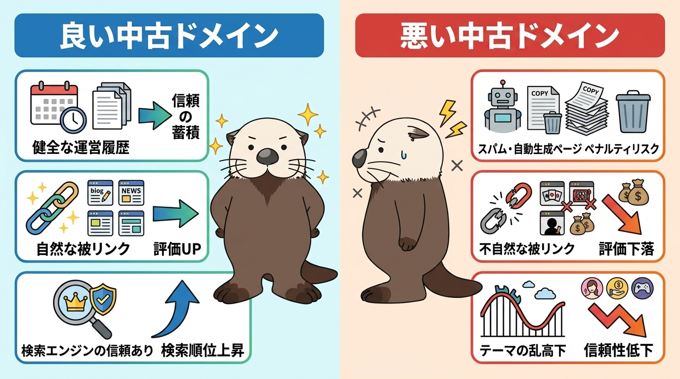 良い中古ドメインと悪い中古ドメインの違いの図解