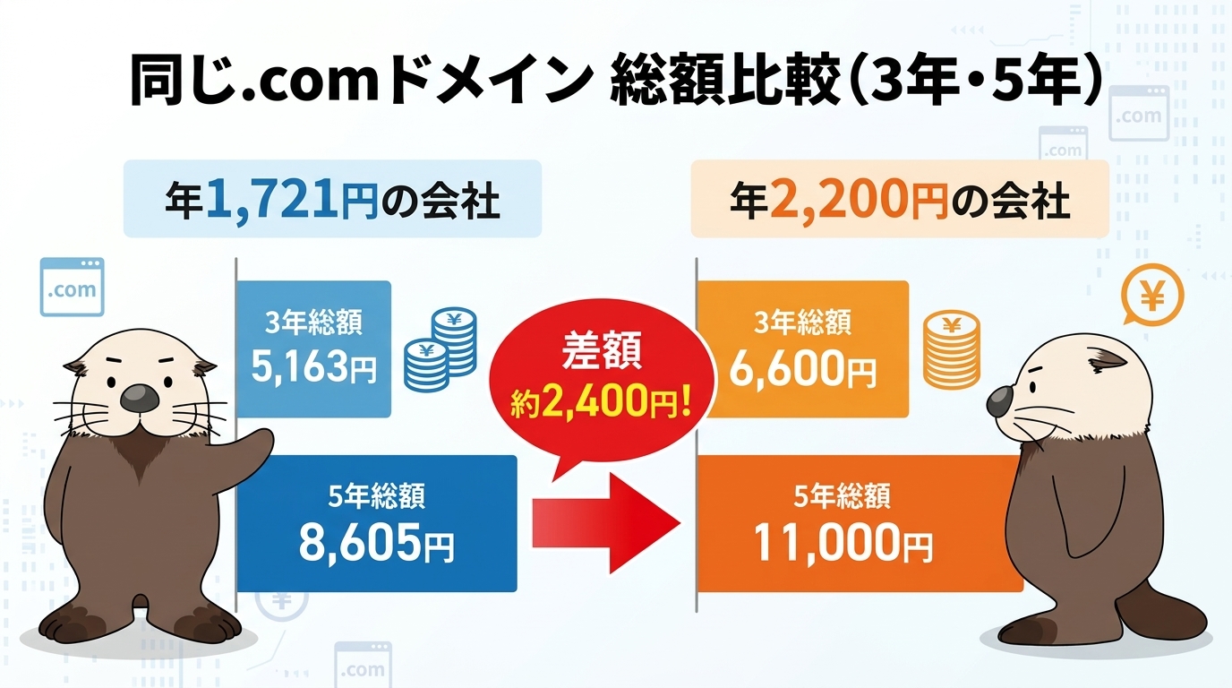同じ.comを3年5年持ったときの総額差の比較図